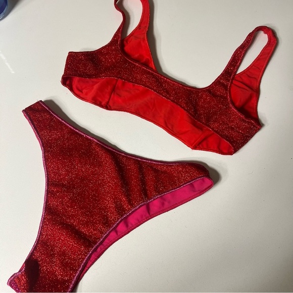 Oseree Red and Fuchsia Glitter Bikini Set. - Picture 3 of 5